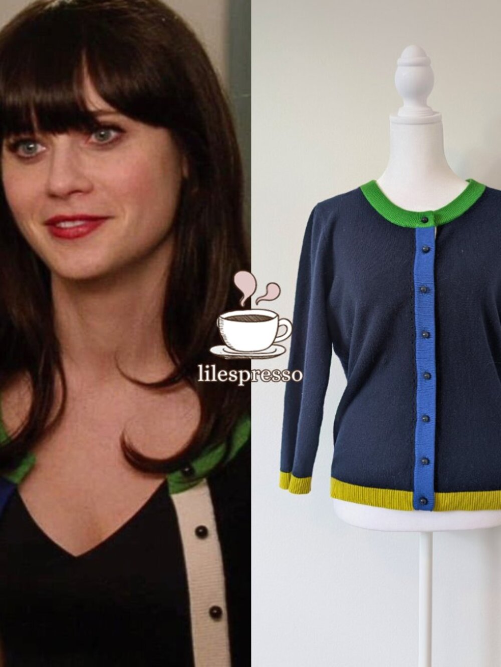 kate spade colorful colorblock cardigan ASO jess day new girl (medium)